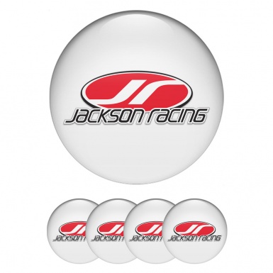 Jackson Racing Silicone Stickers for Center Wheel Caps White Base Red Logo