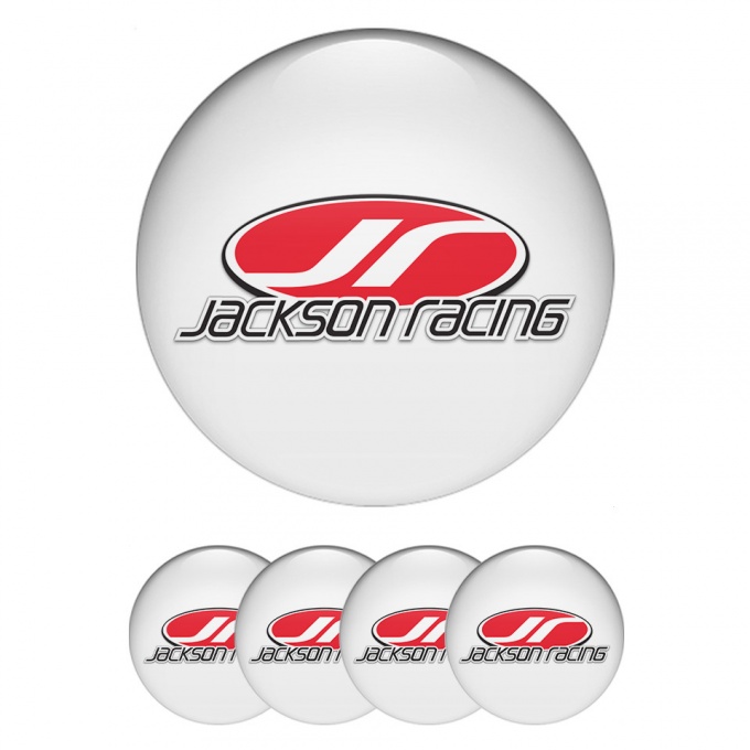 Jackson Racing Silicone Stickers for Center Wheel Caps White Base Red Logo