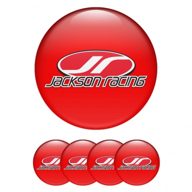 Jackson Racing Domed Stickers for Wheel Center Caps Red Fill Crimson Logo