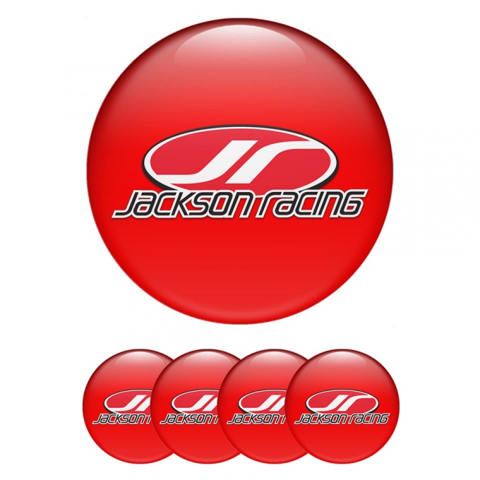 Jackson Racing Domed Stickers for Wheel Center Caps Red Fill Crimson Logo