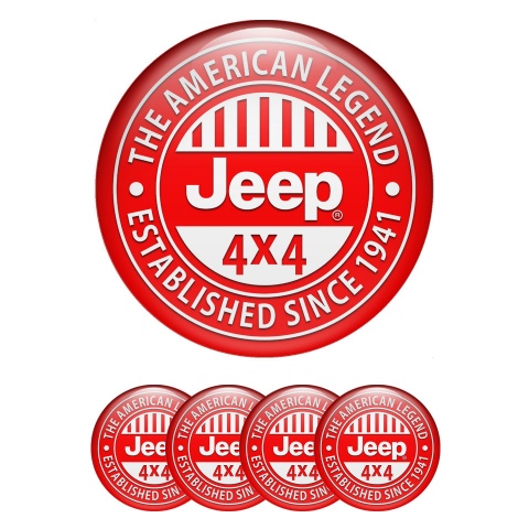 Jeep Stickers for Wheels Center Caps Red Background White Logo Edition