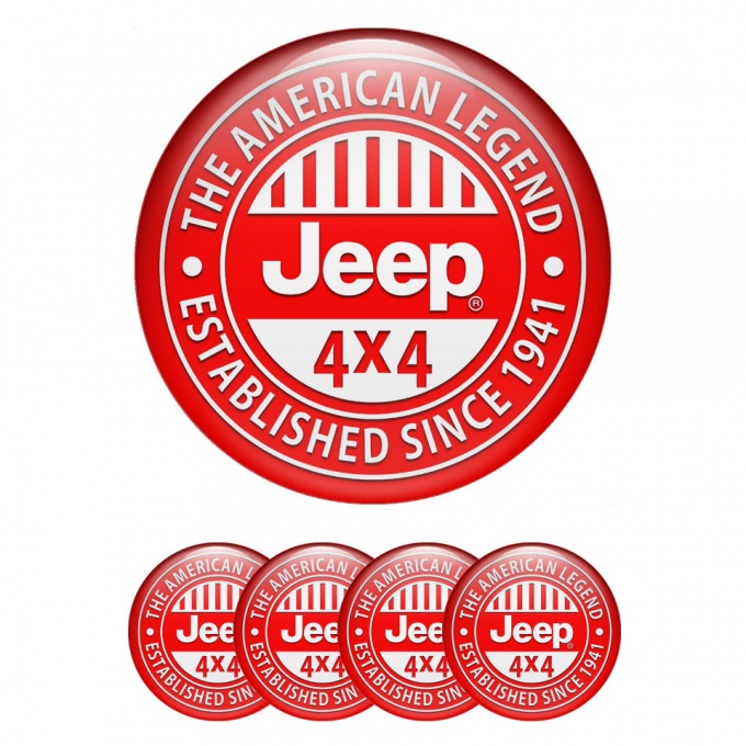 Jeep Stickers for Wheels Center Caps Red Background White Logo Edition