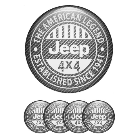 Jeep Center Wheel Caps Stickers Carbon Effect White Logo Variant