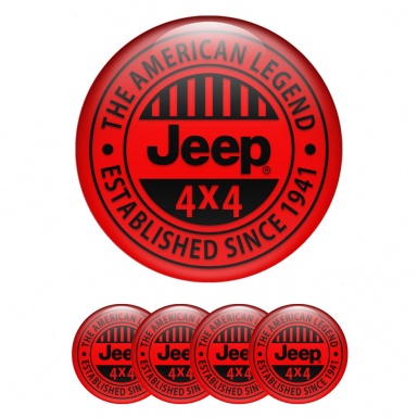 Jeep Silicone Stickers for Center Wheel Caps Red Background Black Logo