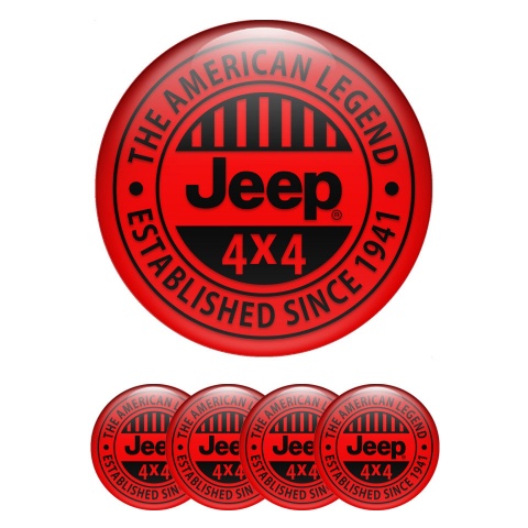Jeep Silicone Stickers for Center Wheel Caps Red Background Black Logo