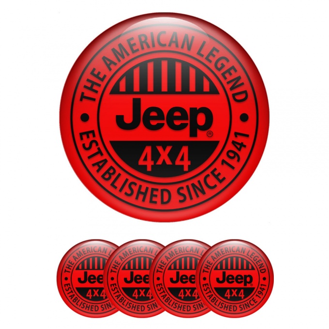 Jeep Silicone Stickers for Center Wheel Caps Red Background Black Logo