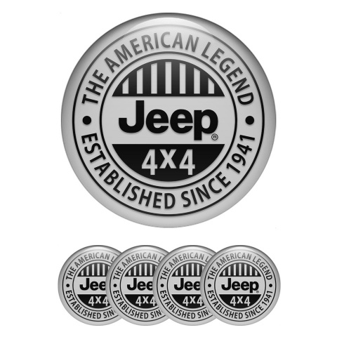 Jeep Stickers for Center Wheel Caps Grey Base Black Logo Design