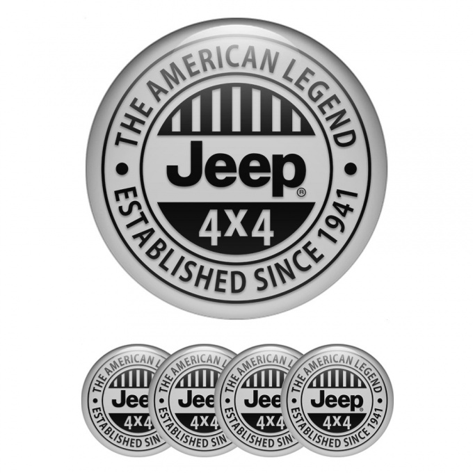 Jeep Stickers for Center Wheel Caps Grey Base Black Logo Design