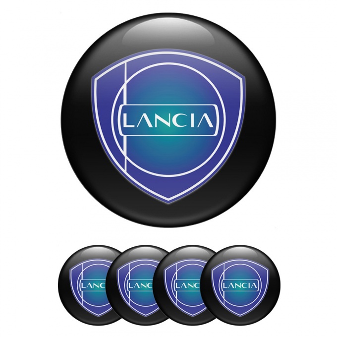Lancia Emblem for Wheel Center Caps Black Fill Sapphire Blue Logo Design