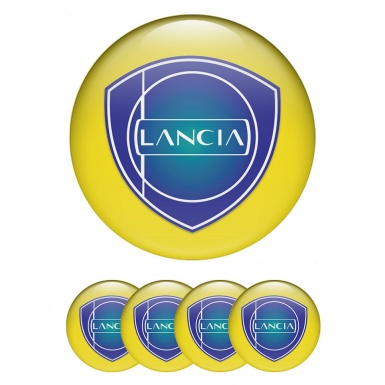 Lancia Wheel Stickers for Center Caps Yellow Base Sapphire Blue Logo