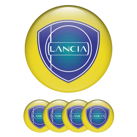 Lancia Wheel Stickers for Center Caps Yellow Base Sapphire Blue Logo