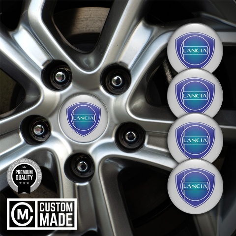 Lancia Center Caps Wheel Emblem Grey Fill Sapphire Blue Logo Design