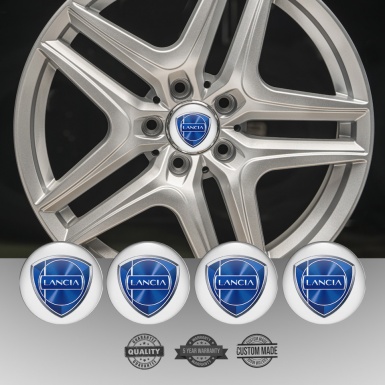 Lancia Emblem for Wheel Center Caps White Base Metallic Logo Effect