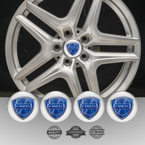 Lancia Emblem for Wheel Center Caps White Base Metallic Logo Effect