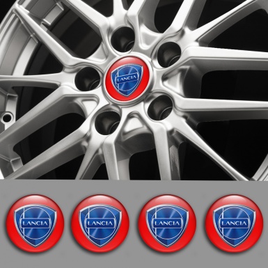 Lancia Emblem for Center Wheel Caps Red Background Metallic Logo Effect