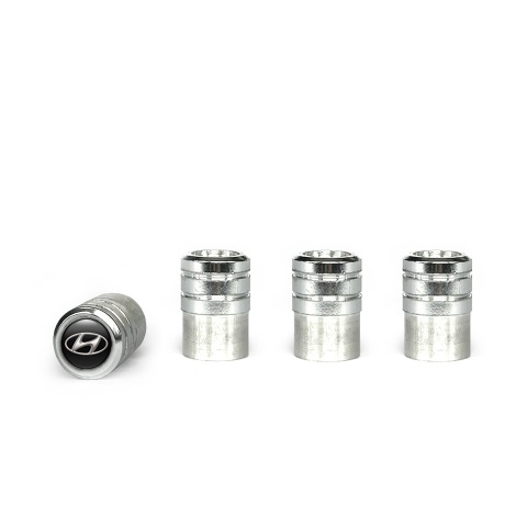 Hyundai Valve Caps Aluminum 4 pcs Black Silicone Sticker 3D Logo
