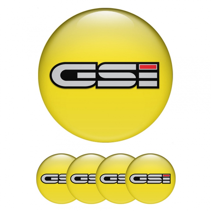 Opel GSI Center Wheel Caps Stickers Yellow Fill Grey Logo Variant
