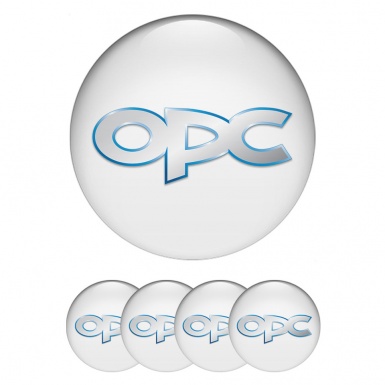 Opel OPC Domed Stickers for Wheel Center Caps White Base Blue Outline