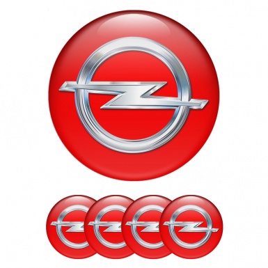 Opel Silicone Stickers for Center Wheel Caps Red Base Classic Chrome Logo