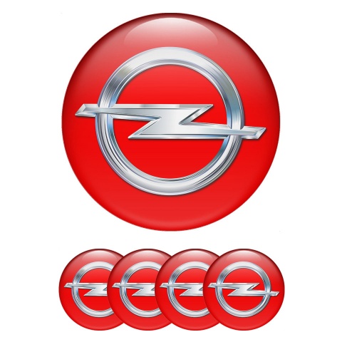 Opel Silicone Stickers for Center Wheel Caps Red Base Classic Chrome Logo