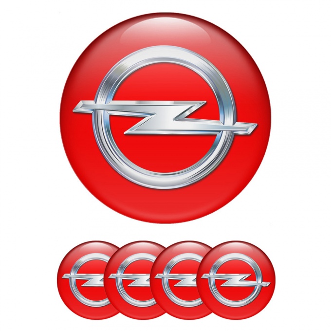 Opel Silicone Stickers for Center Wheel Caps Red Base Classic Chrome Logo