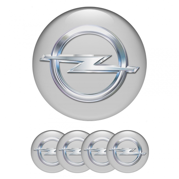 Opel Stickers for Center Wheel Caps Grey Base Classic Chrome Logo