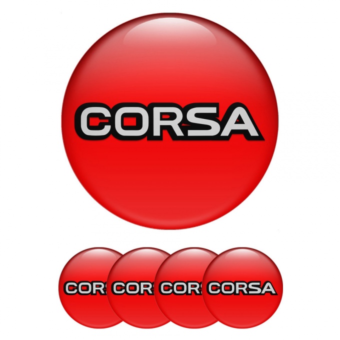 Opel Corsa Center Wheel Caps Stickers Red Fill Black Outline Edition