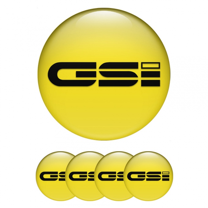 Opel GSI Center Wheel Caps Stickers Yellow Base Black Logo Design