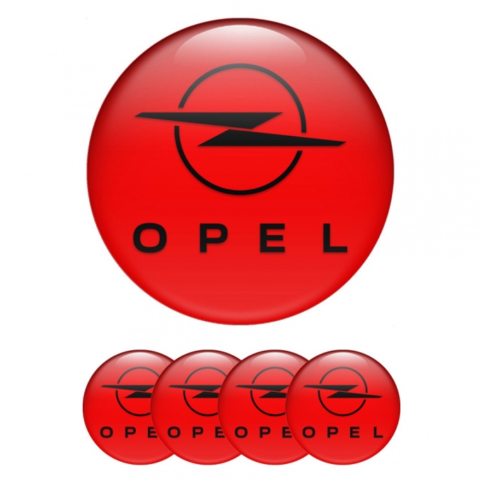 Opel Wheel Stickers for Center Caps Red Fill Classic Dark Logo