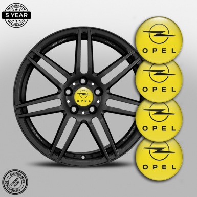 Opel Center Caps Wheel Emblem Yellow Base Classic Dark Logo