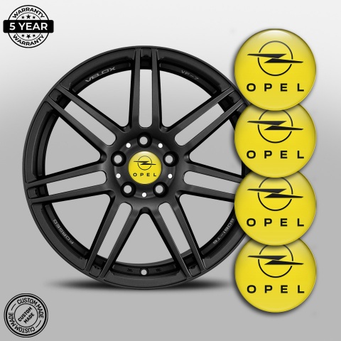 Opel Center Caps Wheel Emblem Yellow Base Classic Dark Logo