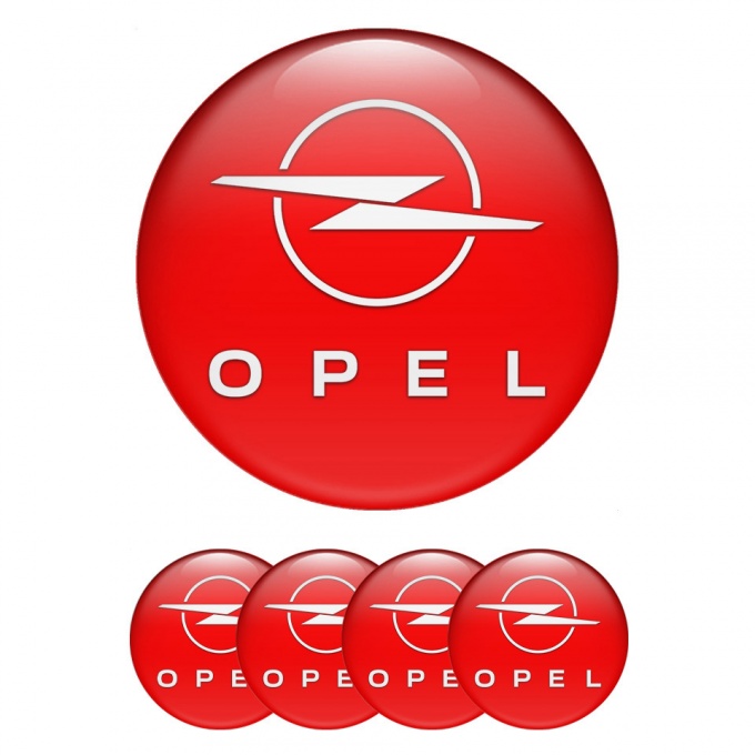 Opel Emblem for Center Wheel Caps Red Base White Logo Design