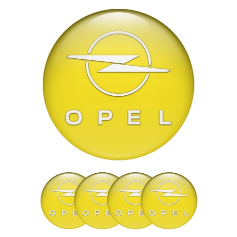 Opel Center Wheel Caps Stickers Yellow Background White Logo Edition