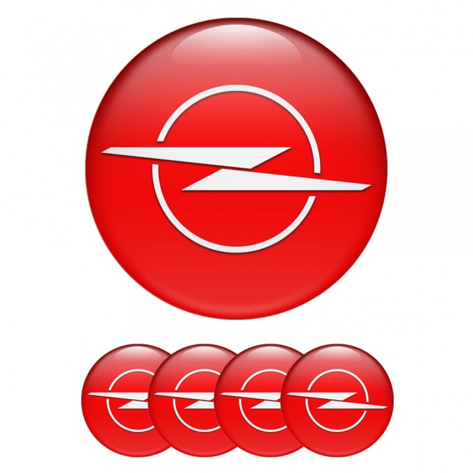 Opel Stickers for Wheels Center Caps Red Base White Blitz Logo