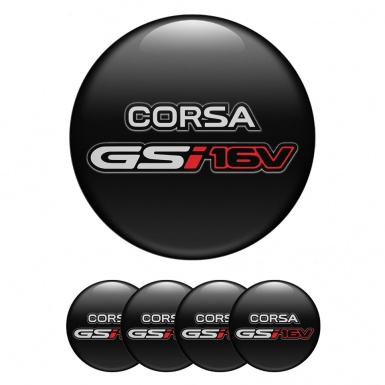 Opel Corsa Wheel Stickers for Center Caps Black GSI 16V Red Logo