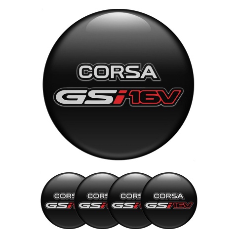 Opel Corsa Wheel Stickers for Center Caps Black GSI 16V Red Logo