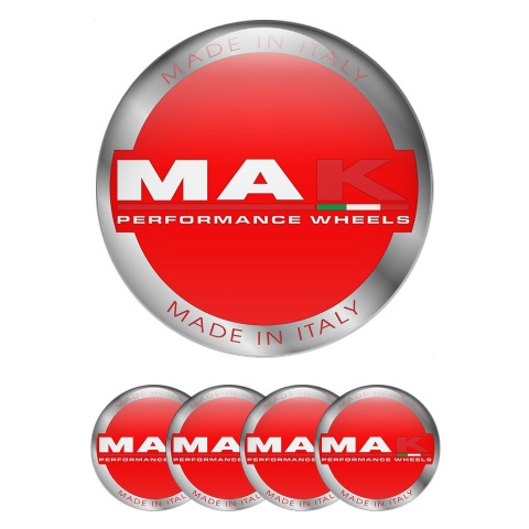 MAK Emblem for Wheel Center Caps Red Base Silver Ring Design