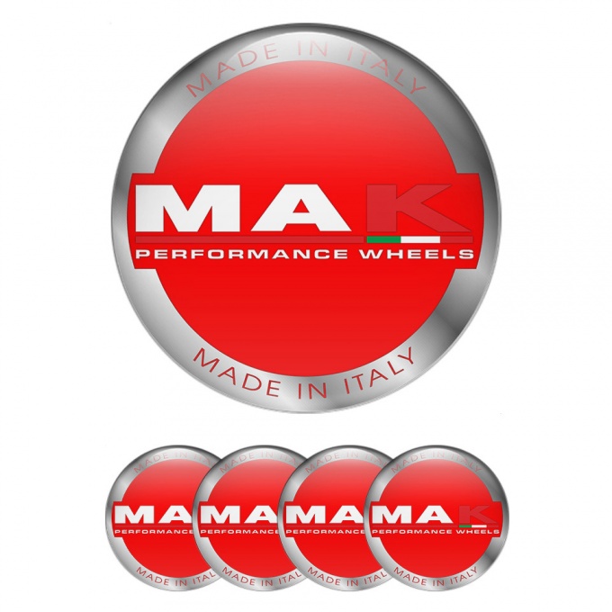 MAK Emblem for Wheel Center Caps Red Base Silver Ring Design