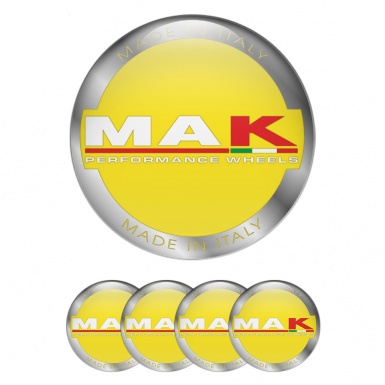 MAK Emblem for Center Wheel Caps Yellow Base Silver Ring Variant