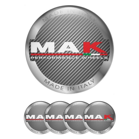 MAK Emblems for Center Wheel Caps Carbon Fiber Silver Ring Design
