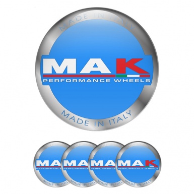MAK Wheel Stickers for Center Caps Blue Background Silver Ring Model