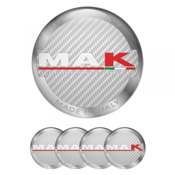 MAK Stickers for Center Wheel Caps White Carbon Silver Ring Edition