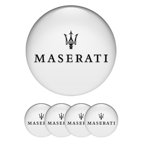 Maserati Emblem for Center Wheel Caps White Fill Black Logo Edition