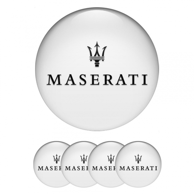 Maserati Emblem for Center Wheel Caps White Fill Black Logo Edition