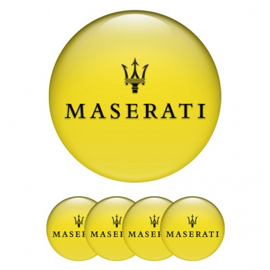Maserati Center Wheel Caps Stickers Yellow Fill Black Trident Edition