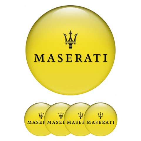 Maserati Center Wheel Caps Stickers Yellow Fill Black Trident Edition