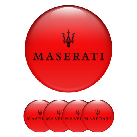 Maserati Center Caps Wheel Emblem Red Base Black Trident Variant