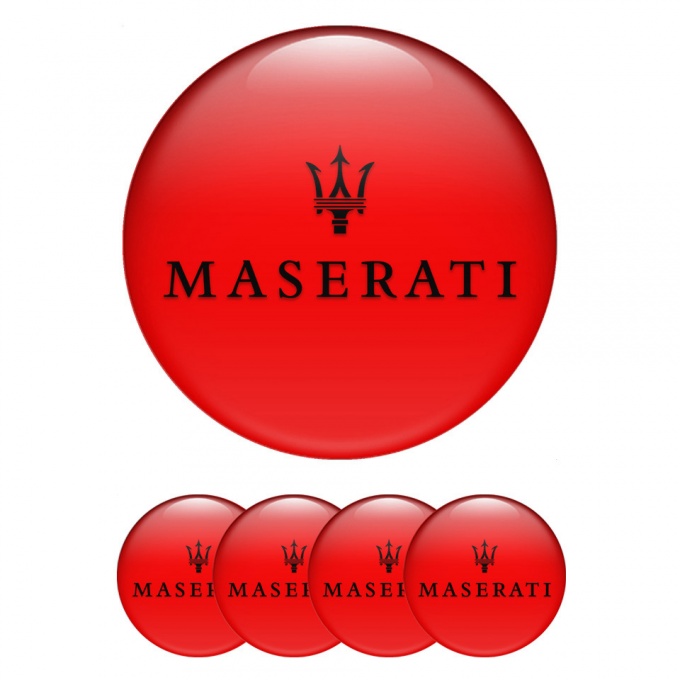 Maserati Center Caps Wheel Emblem Red Base Black Trident Variant