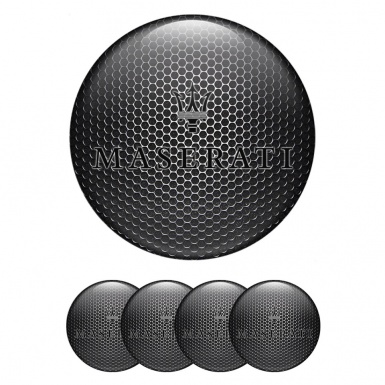Maserati Domed Stickers for Wheel Center Caps Steel Mesh Black Trident