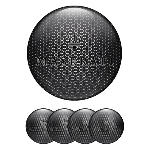 Maserati Domed Stickers for Wheel Center Caps Steel Mesh Black Trident